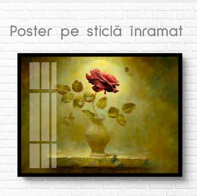 Poster - Trandafir roșu, 90 x 60 см, Poster inramat pe sticla