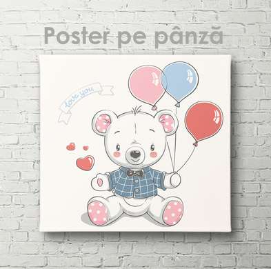 Poster - Urs cu baloane, 100 x 100 см, Poster inramat pe sticla