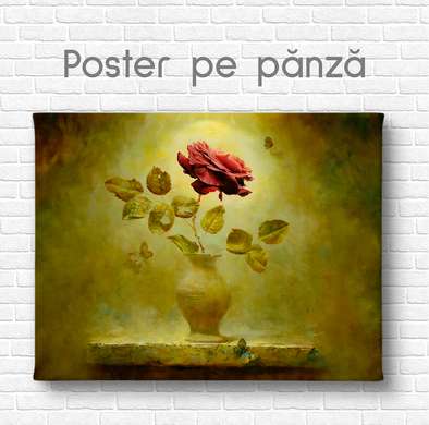 Постер - Красная роза, 90 x 60 см, Постер на Стекле в раме, Цветы