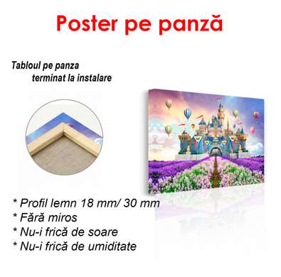 Poster - Castelul pe un fundal de câmp de lavandă, 90 x 60 см, Poster înrămat, Pentru Copii