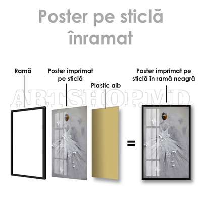 Poster - Fată în rochie albă cu flori și fluturi, 30 x 45 см, Panza pe cadru, Fantezie