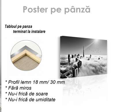 Poster - Ceață deasupra orașului alb-negru, 90 x 60 см, Poster inramat pe sticla