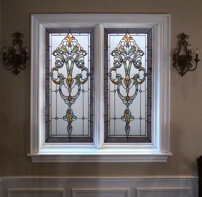Window Privacy Film, Geometric decorative stained glass, 60 x 90cm, Transparent, Window Film