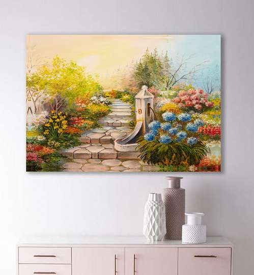 Постер - Парк с цветами, 45 x 30 см, Холст на подрамнике, Живопись