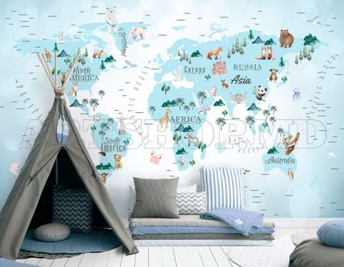 Nursery Wall Mural - Map with attractions and animals