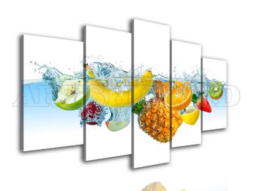 Modular picture, Fruits in water on a white background, 206 x 115