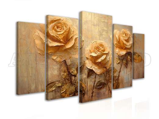 Modular picture, Beige roses in vintage style, 108 х 60