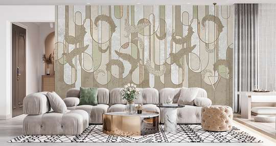 Wall mural - Abstraction in pale shades with leaves