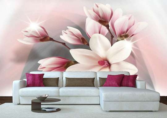 Wall Mural - Pink magnolia on a light background