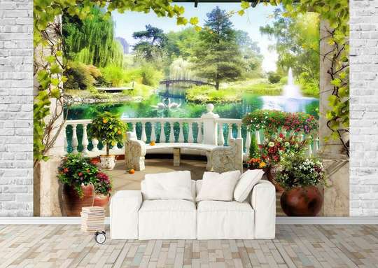 Фотообои - Летняя терраса с видом на сад.