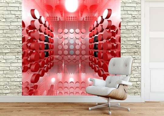Фотообои - Красный коридор с шарами на стенах