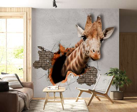 Fototapet - Girafă pe un perete spart