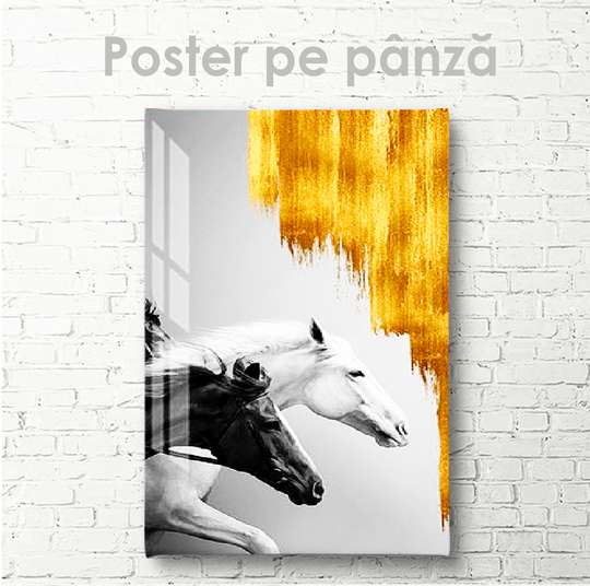 Постер, Черно- белые лошади, 30 x 45 см, Холст на подрамнике, Животные