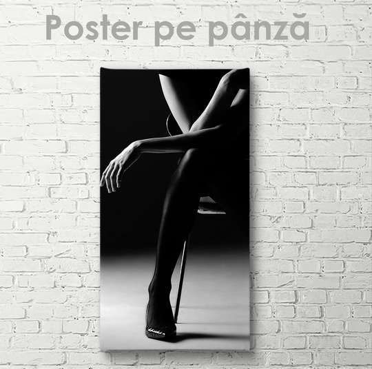 Постер - Женщина в черных каблуках, 30 x 90 см, Холст на подрамнике, Ню