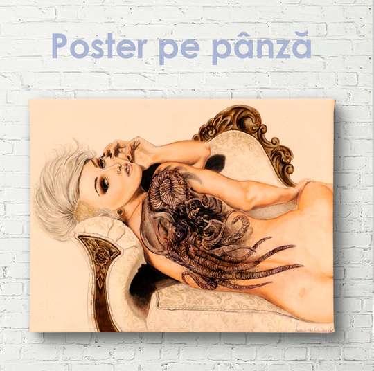 Poster - Fată plină de farmec care pozează, 45 x 30 см, Panza pe cadru, Nude