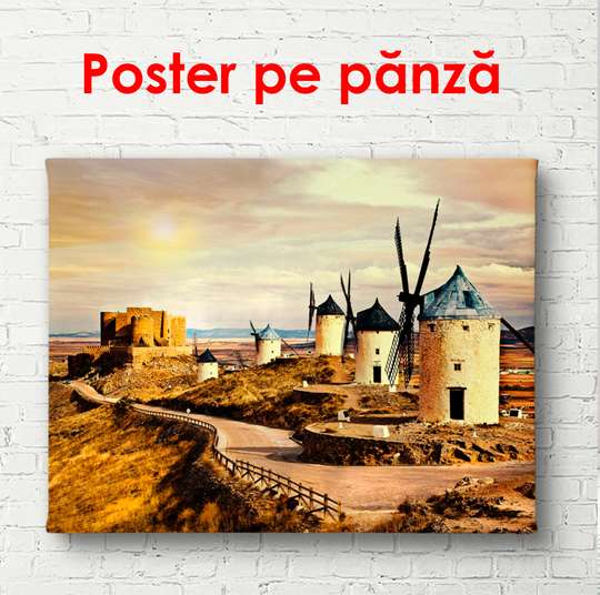 Poster - Mori de vânt pe câmp, 90 x 60 см, Poster înrămat