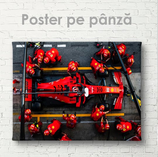 Poster, Formula 1 roșie și echipa sa, 45 x 30 см, Panza pe cadru