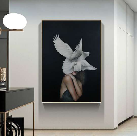 Картина в раме, Девушка лебедь, 90 x 120 см