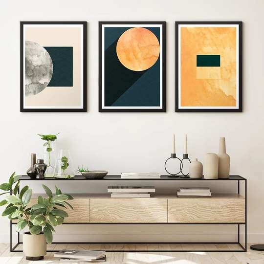 Poster - Luna și Soarele în stil abstract, 60 x 90 см, Poster inramat pe sticla, Seturi