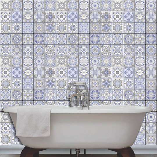 Collection of ceramic tiles in retro colors