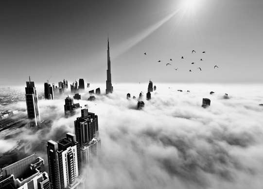 Poster - Fog over a black and white city, 45 x 30 см, Canvas on frame