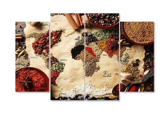 Tablou Multicanvas, Harta lumii simulată din condimentele tradiționale, 198 x 115, 198 x 115