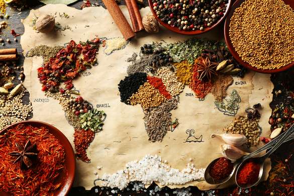 Modular painting, Imitation of the world map of traditional spices, 106 x 60, 106 x 60