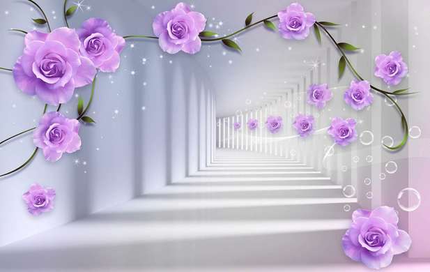 Fototapet 3D - Trandafiri lila în tunel
