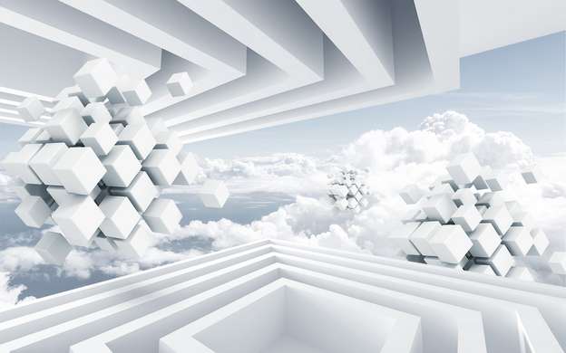 Fototapet 3D - Model abstract cu forme geometrice și nori