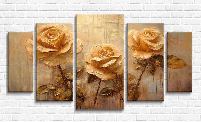 Modular picture, Beige roses in vintage style, 108 х 60