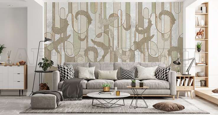 Wall mural - Abstraction in pale shades with leaves