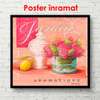 Poster - Vase with pink flowers on a pink background, 100 x 100 см, Framed poster, Provence