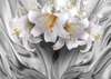 3D Wallpaper - White lilies on a gray abstract background