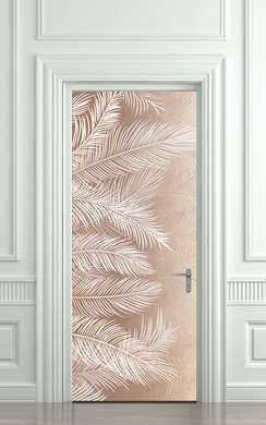 3D door sticker, Leaves on a beige background, 60 x 90cm, Door Sticker