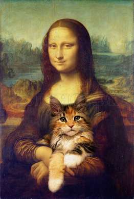 Poster - Mona Lisa with the cat, 60 x 90 см, Framed poster on glass, Picturi