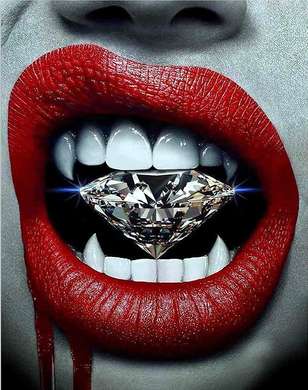 Poster - Red lips and diamond, 60 x 90 см, Framed poster on glass, Glamour