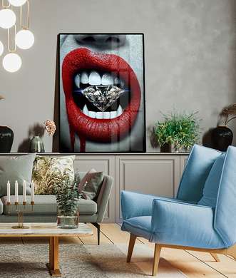 Poster - Red lips and diamond, 30 x 45 см, Canvas on frame