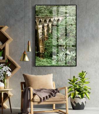 Poster - Bridge in the jungle, 60 x 90 см, Framed poster on glass