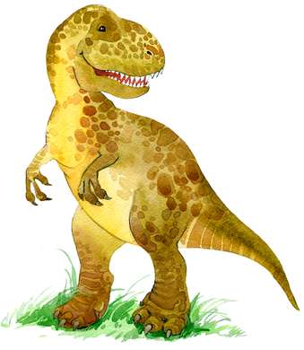 Постер - Динозавр в акварели 4, 60 x 90 см, Постер на Стекле в раме, Для Детей