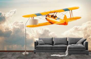 Wall Mural - Yellow airplane in the sky