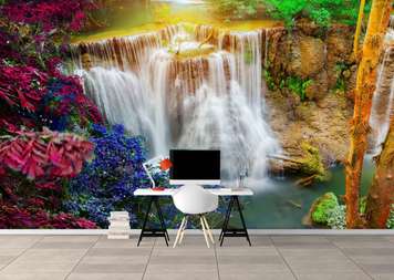 Wall Mural - Waterfall at sunset.