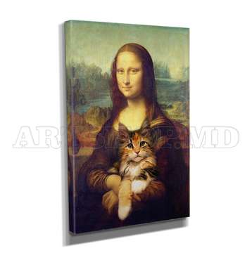 Poster - Mona Lisa with the cat, 60 x 90 см, Framed poster on glass, Picturi