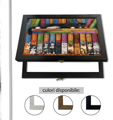 Multifunctional Wall Art - Cats and Books, 40x60cm, Black Frame