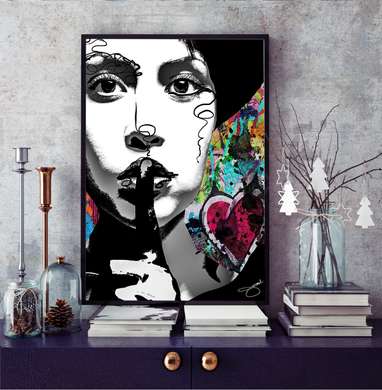 Постер - Абстрактный портрет, 30 x 45 см, Холст на подрамнике, Черно Белые