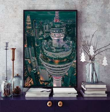 Постер - Телебашня с высоты, 30 x 45 см, Холст на подрамнике, Города и Карты