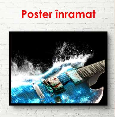 Poster - Blue guitar, 90 x 60 см, Framed poster on glass, Music