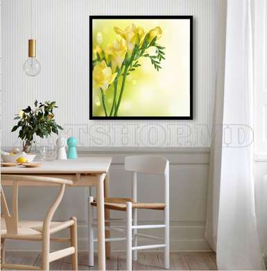 Poster - Flori galbene pe un fundal delicat, 100 x 100 см, Poster înrămat, Flori
