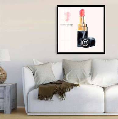 Poster - Scarlet lipstick, 40 x 40 см, Canvas on frame, Minimalism