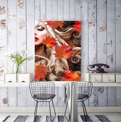 Poster - O blondă în frunziș, 30 x 60 см, Panza pe cadru