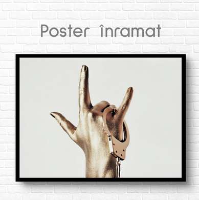 Poster - Golden Hand, 90 x 45 см, Framed poster on glass